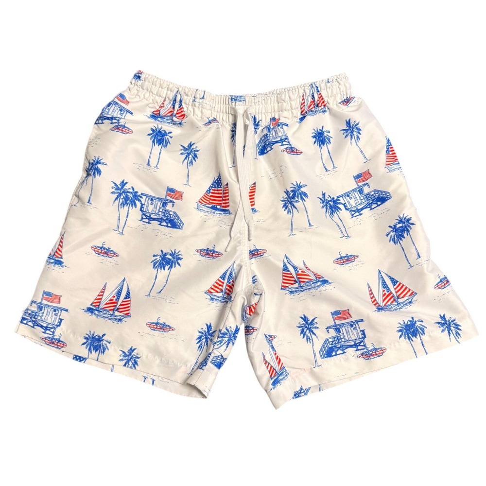 Chubbies Mens Medium White Patriotic Sailboat Swim Trunks USA